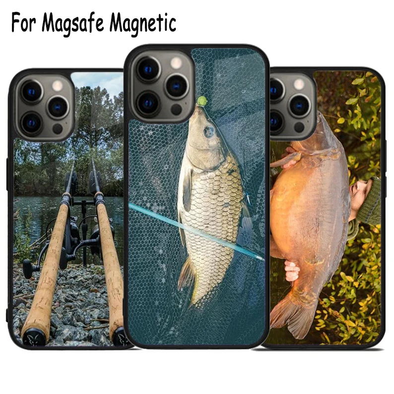 

Чехол для телефона с беспроводной зарядкой для iPhone 17 Air 15 16 16e 14 13 11 12 Pro Max Plus, магнитный бампер-чехол Magsafe, дизайн «Рыбалка на карпа»