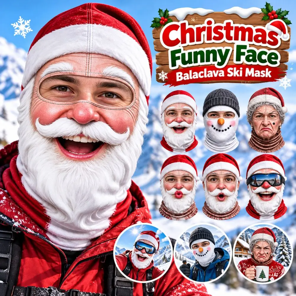 3D Face Printed Christmas Face Mask Breathable Eye Hole Elastic Winter Mask Cover Full Coverage Stretch Ski Mask Hood