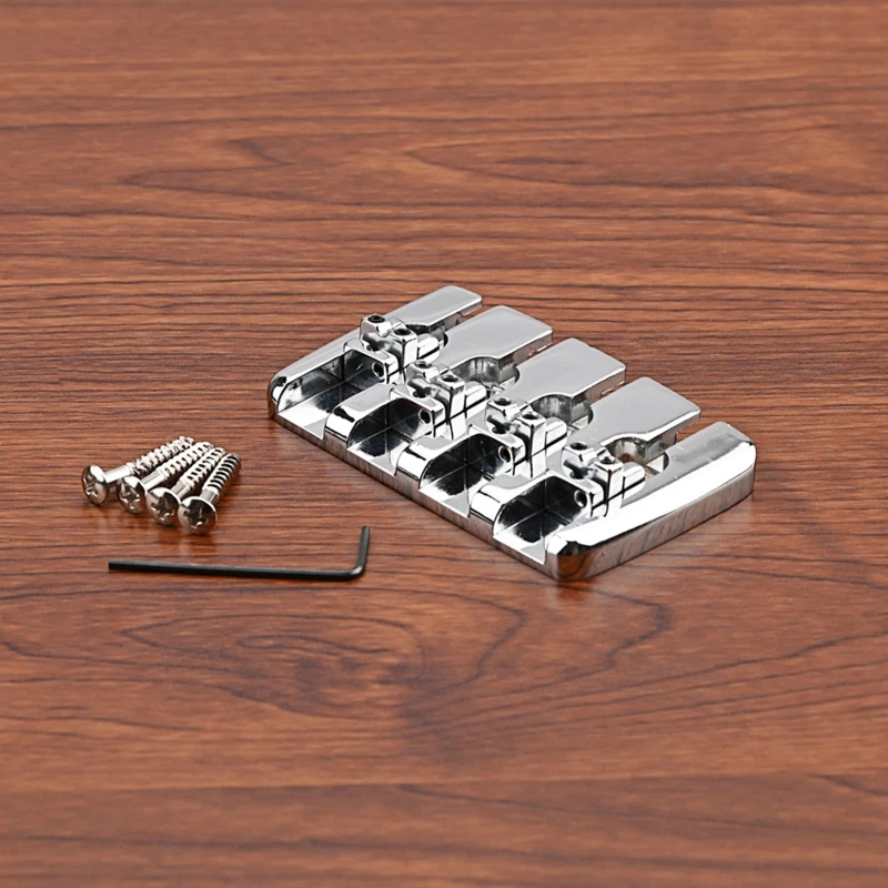 Metal Fixed Hardtail Saddle Bridge with Wrench & Screws Top Load Bass Tailpiece for 4 String Electric Guitar Bass 55KD