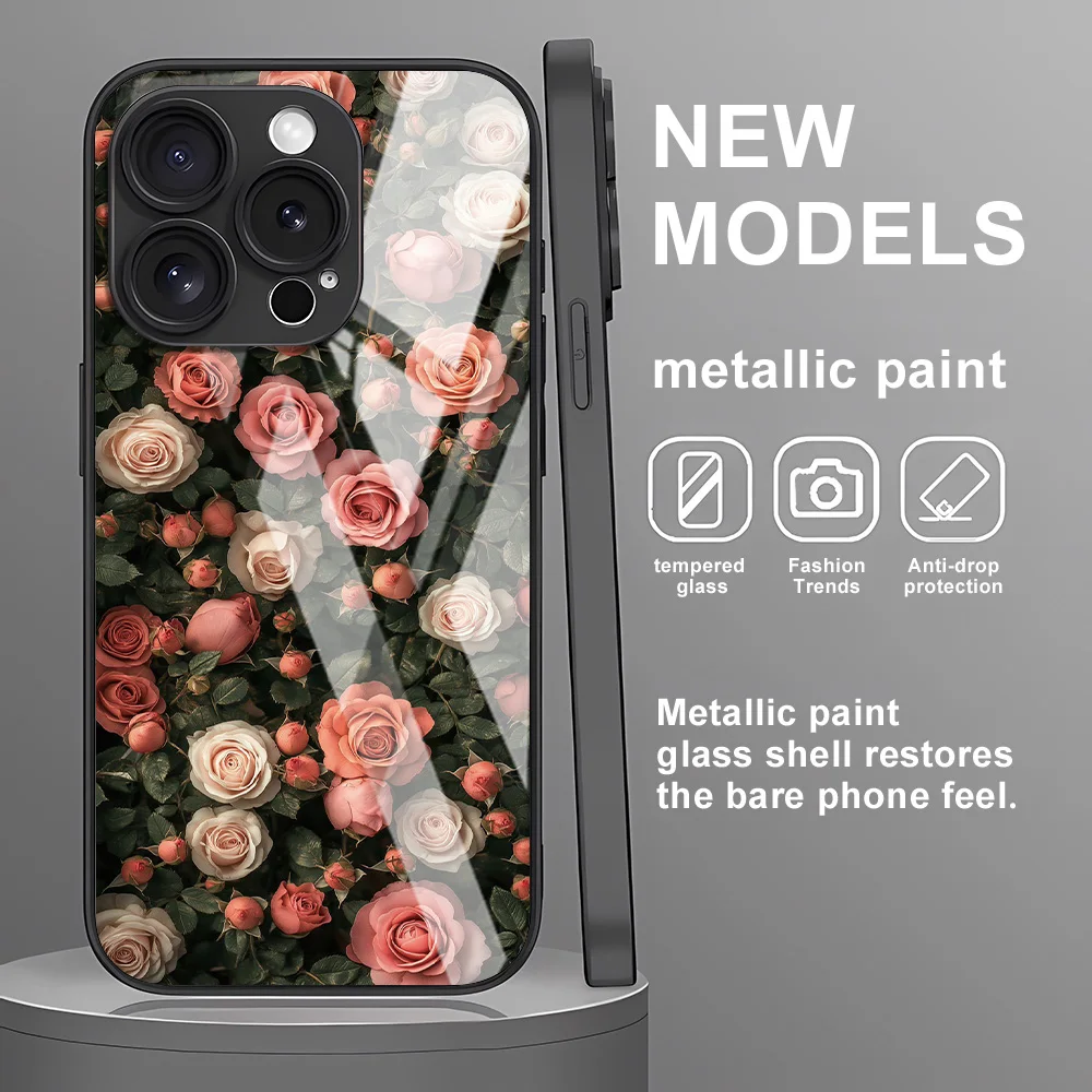 Чехол для телефона из закаленного стекла для iPhone 15 Pro Fundas iPhone 17 16 15 14 13 12 11 Pro Max Air 16 Plus X XS XR 7 8 SE2 Flower Cover Чехол для телефона из закаленного стекла для iPhone 15 Pro Fundas iPhone 17 16 15 14 13 12 11 Pro Max Air 16 Plus X XS XR 7 8 SE2 Flower Cover