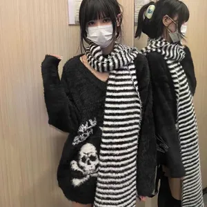 Karrram gótico crânios camisola grunge escuro estética malha jumper com decote em v harajuku solto mohair pulôver emo alt malhas y2k 8 principais vendas emo peruca - №2