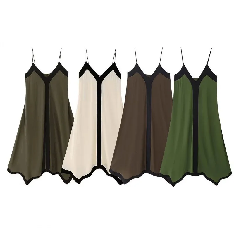 

2026 summer new women's clothing European and American style suspender V-neck fashion casual splicing suspender dress long dress