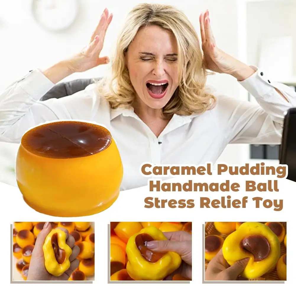 Pudding Shape Squishy Squeeze Ball Caramel Crunch Texture Fidget Toy Stress Relief Cute Desk Decor DIY Sensory Play Accessory