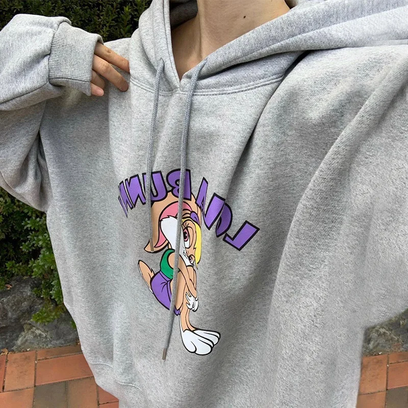Conjunto de dos piezas de moda para mujer Liangliang: suda con capucha de forro polar con estampado de dibujos animados a...