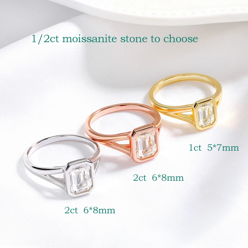 Smyue 1CT 2CT الزمرد قطع مويسانيتي خاتم الزواج للنساء سوليتير مختبر الماس مجوهرات S925 فضة مطلي 18K الذهب #2