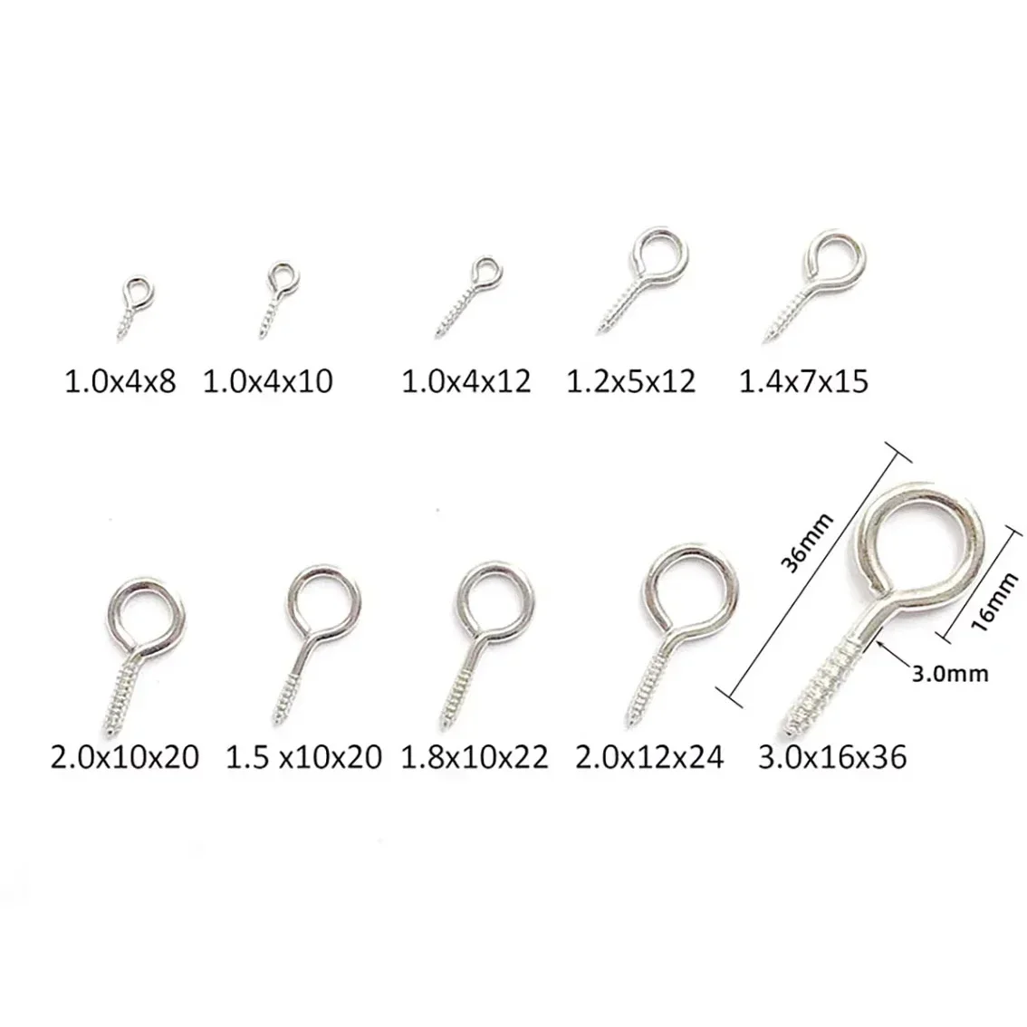 100-200pcs/lot Stainless Steel Eyepin Keychain Hook Eye Pins Mini Screw Pendants DIY Threaded Pin Fitting DIY Jewelry Bracelet
