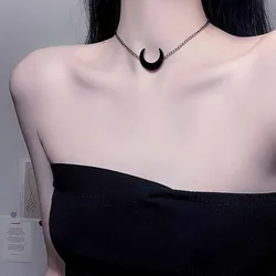 1 다크 넥타이 소녀 하트 스위트 쿨 아크릴 블랙 문 목걸이 여성 쇄골 체인 초커 초커 액세서리