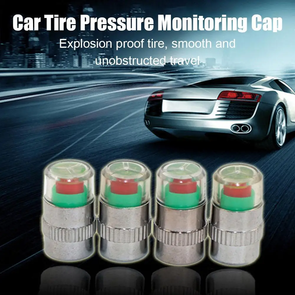 4pcs Car Tire Pressure Indicator Tire Pressure Gauge Indicator Alert Monitoring Valve Cap Sensor External Valve Detection Tool