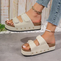 Women Platform Slippers Summer Cork Heels Sandals 2024 New Women Fashion Suede Arch Support Couple Open Toe Beach Slides Women