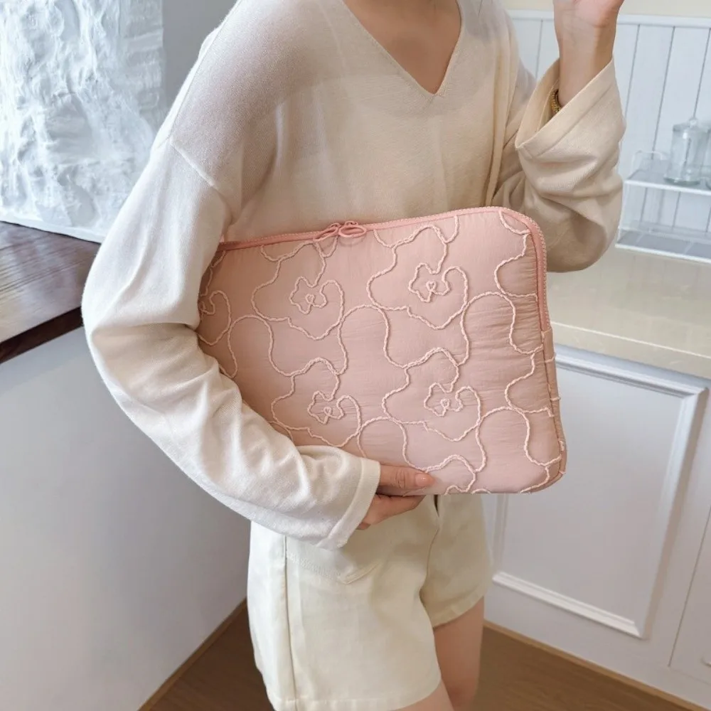 11/14 Inch Laptop Bag Embroidery Flower Shockproof Tablet Sleeve Case Soft Large Capacity for MacBook/iPad/DELL