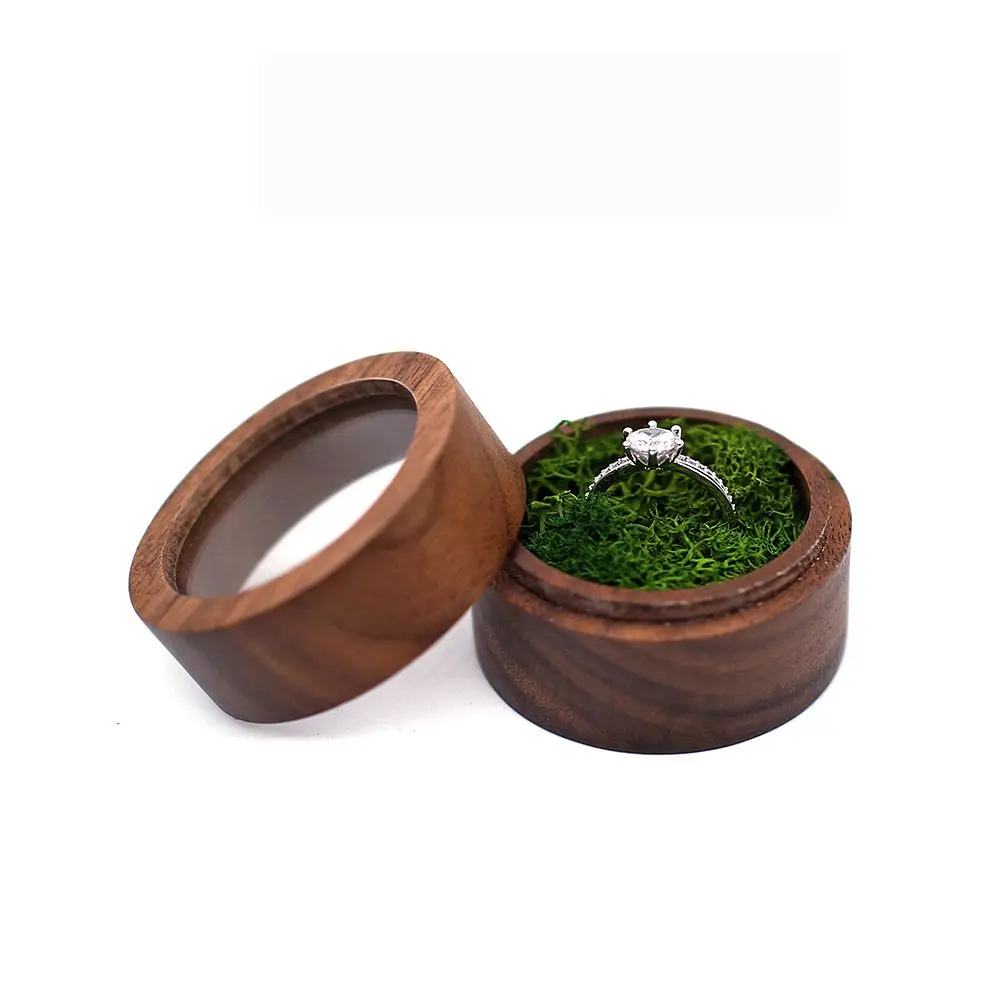

Wooden Round Proposal Gift Case Wedding Jewelry Box Ring Bearer Box Presentation Box Storage Box Ring Box