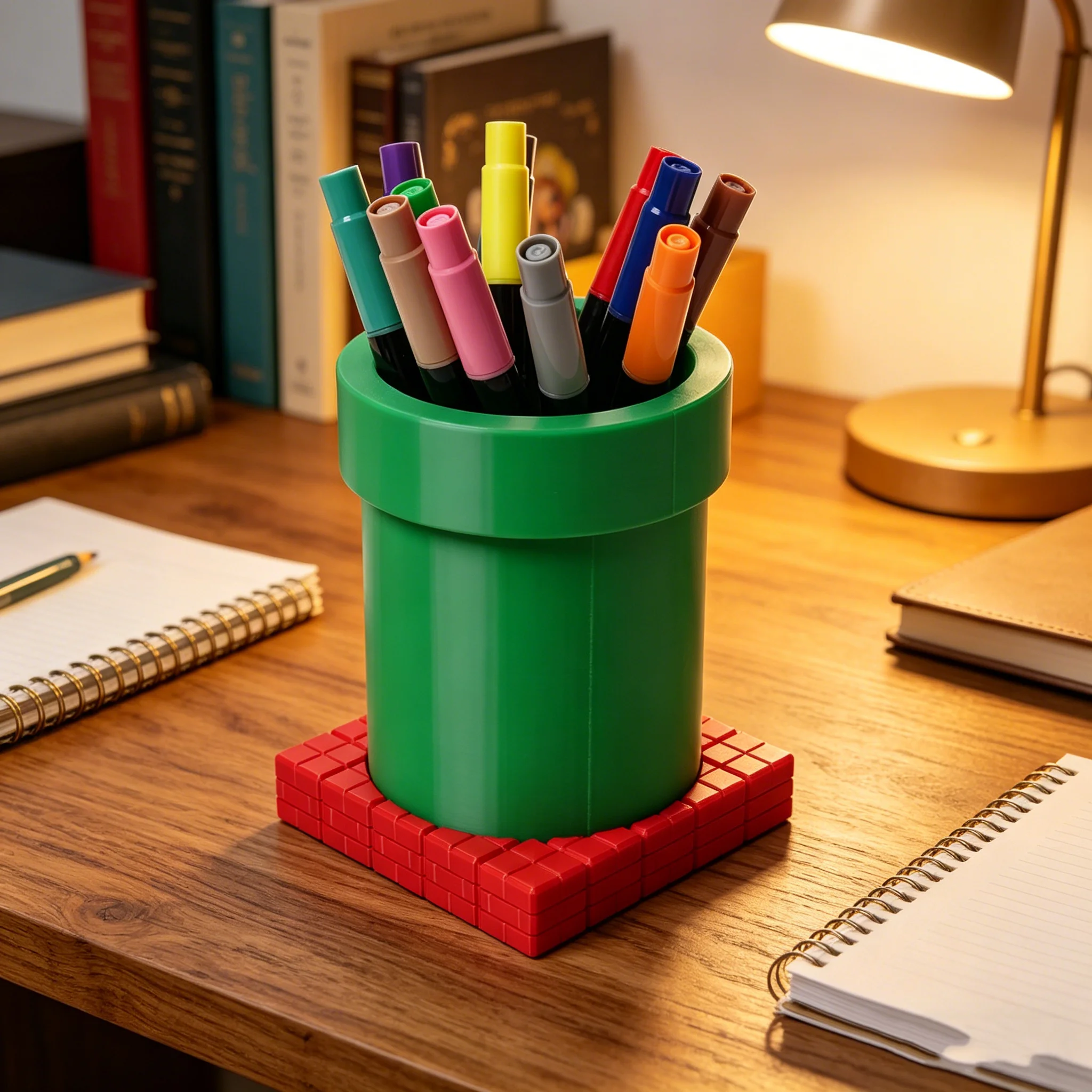 1 Creative Pen Holder Green Pipe and Red Brick Combo Set. Creative Storage Pen Holder in Retro Gaming Style for Your Desk. Stac - view 5