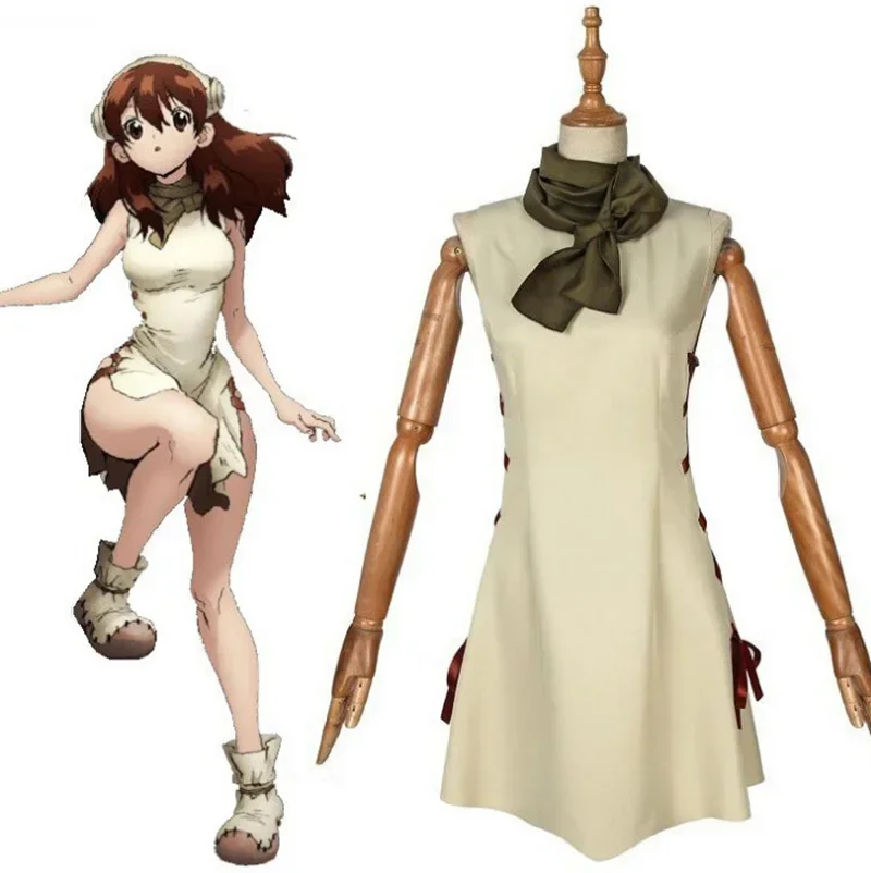

Dr.STONE Ogawa Yuzuriha Anime Woman Cosplay JK Uniform Costume Full Set Dress + Scarf