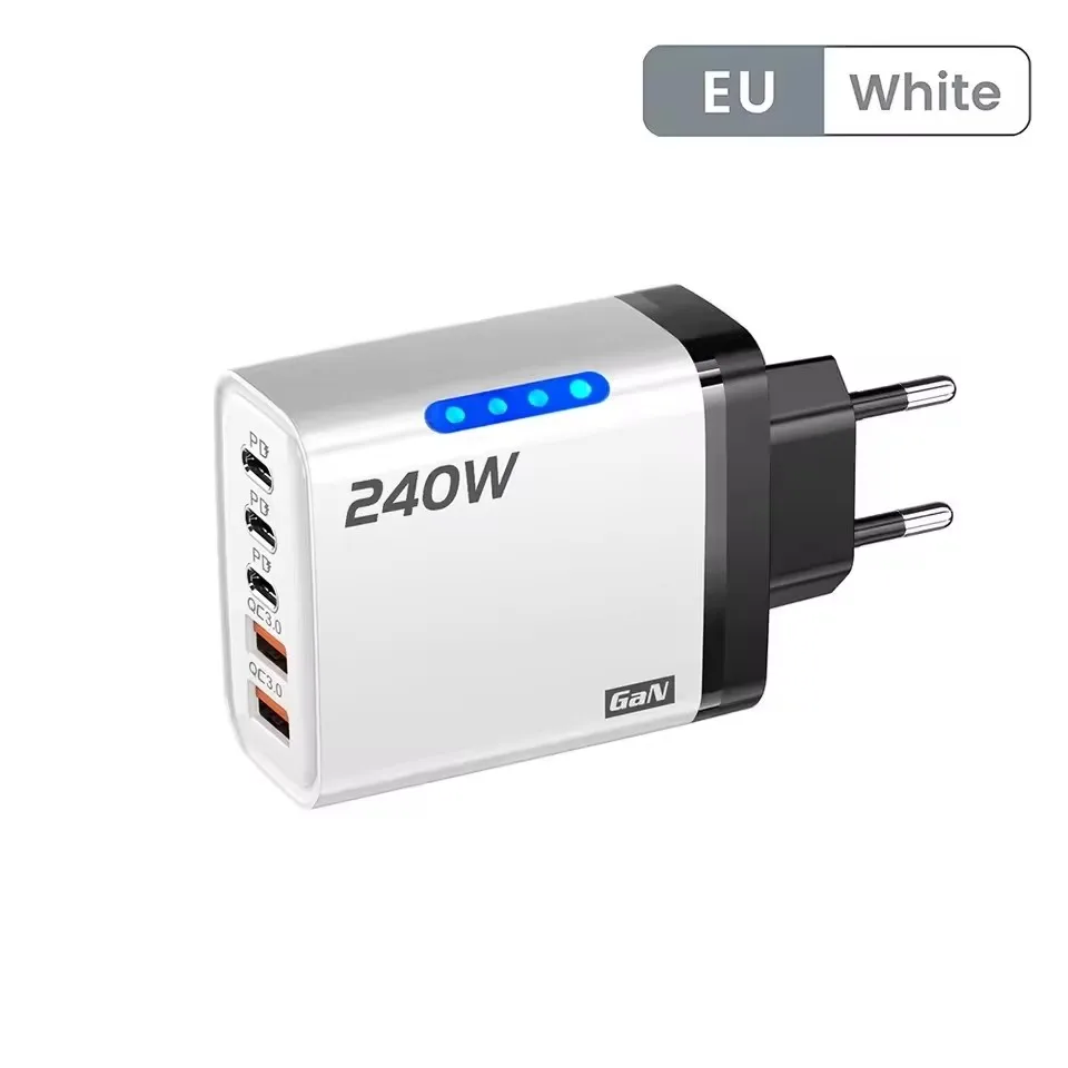 5-in-1 GaN Desktop-Ladegerät für iPhone 17 16Pro Laptop Samsung 240W Schnellladungsadapter 10A USB auf Typ-C Kabel 3PD 2USB Ladegerät