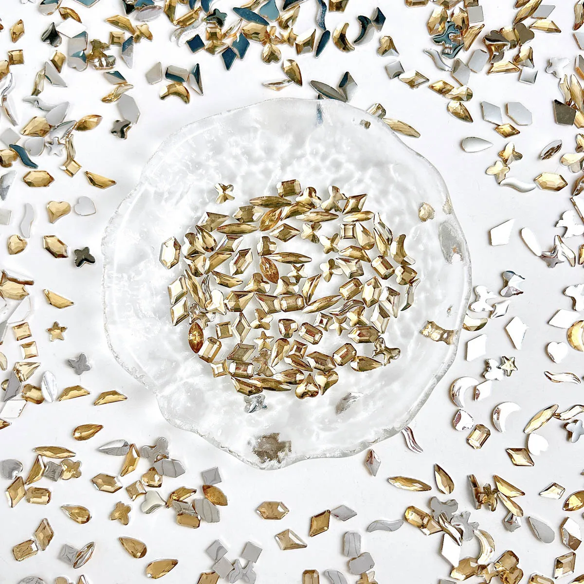 

100Pcs Champagne Colored Mini Resin Rhinestone Nail Charms Multi Shape Mixed Nail Art Decoration Supplies For Manicure DIY