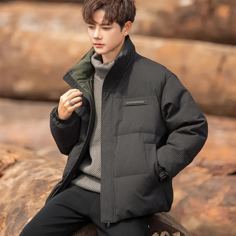 

Men's ort Casual Thiened Stand Collar down Jaet Winter Faion Urban Sle Polyester Fiber 00% White Du down Filling