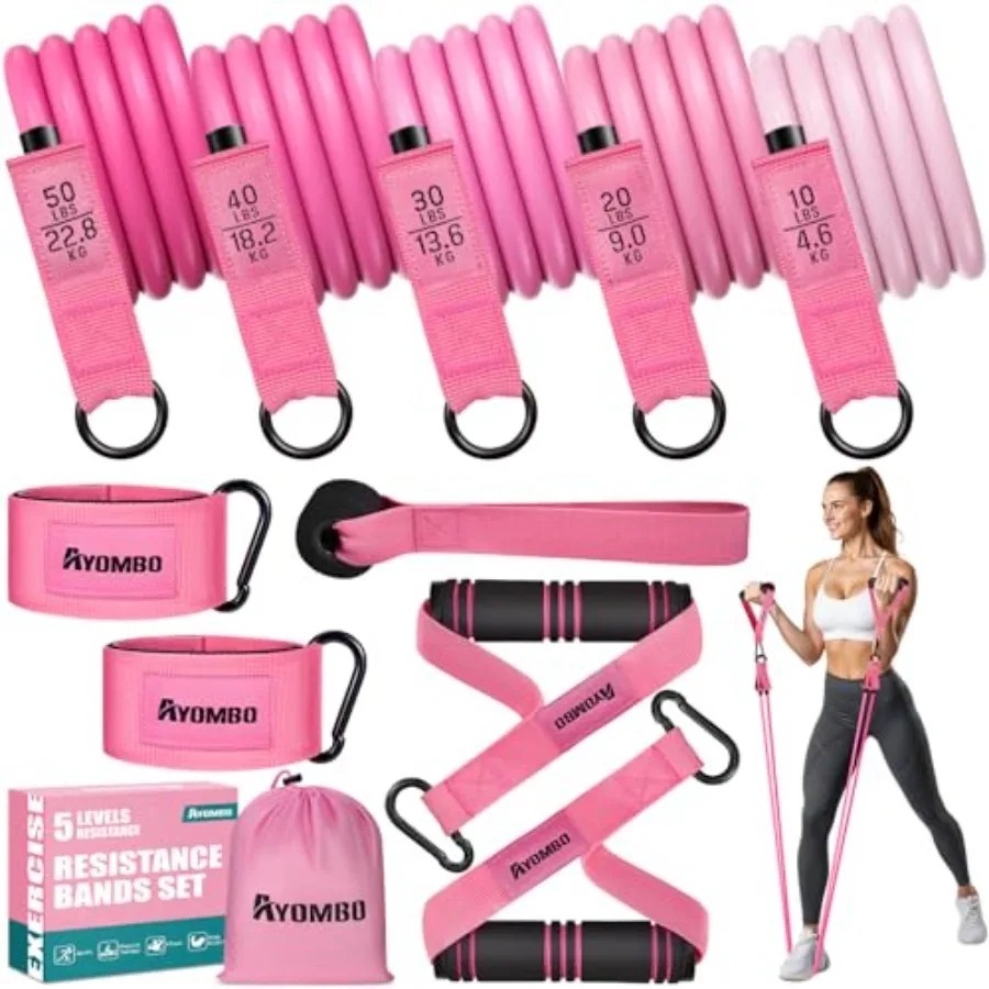 Resistance Bands with Handles for Women Exercise Bands Set for Physical Therapy Yoga Pilates 5 Level Workout Bands for Working