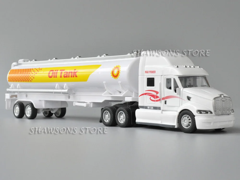 

1:50 Scale Diecast Vehicle Model Toy Tractor Semi Trailer Fuel Tanker Truck Pull Back Miniature Replica With Sound & Light