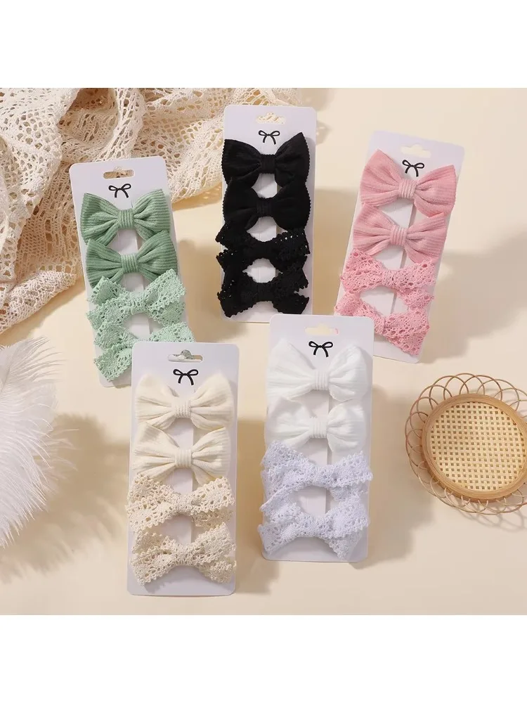 Pinces à cheveux en dentelle de couleur unie pour filles, jolies Barrettes à nœud papillon faites à la main, épingles à cheveux, couvre-chef, accessoires pour enfants, 4 pièces/ensemble
