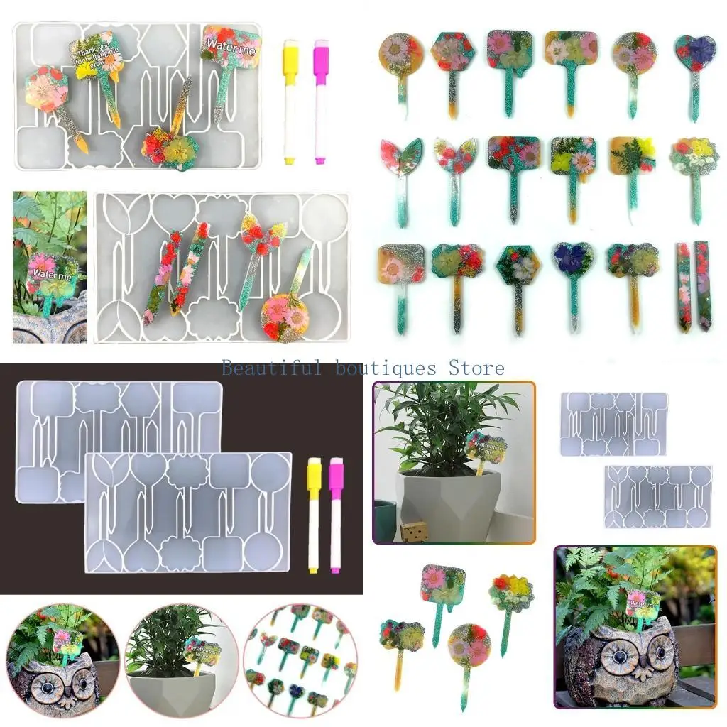 

U4LF 2 Pcs T-Type Plant Tag Moulds - Cute Plant Label Moulds for Potted Plants Durable Silicone Moulds Suitable for Indoor