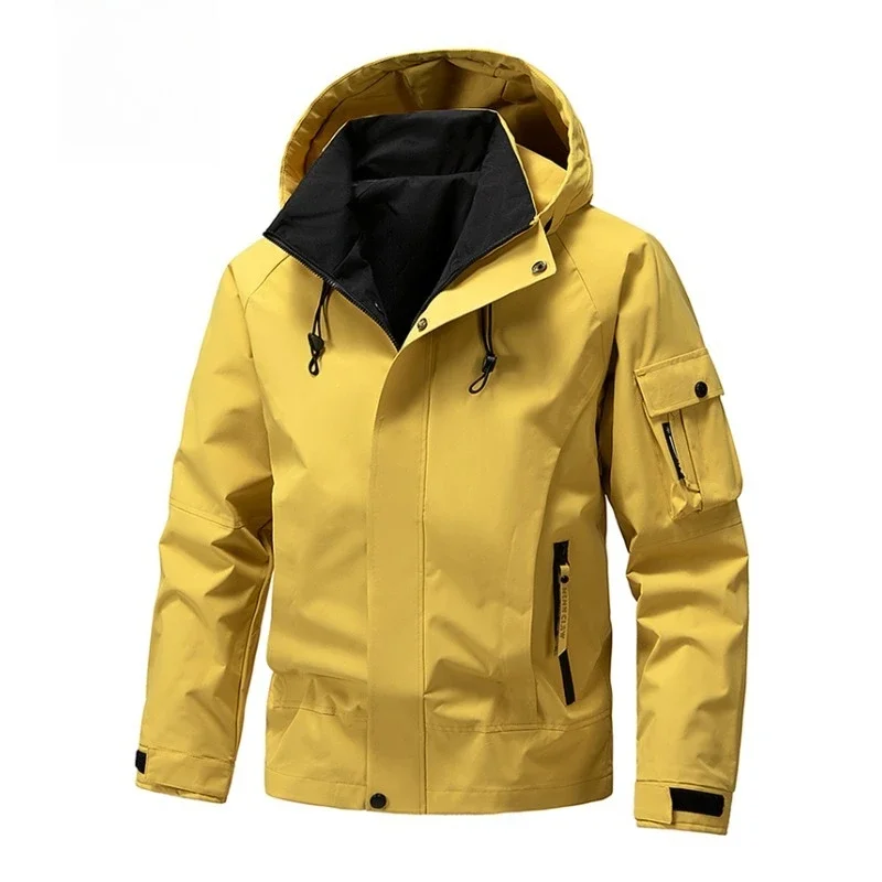 Leichte Herren-Kapuzenjacken Herbst Casual Streetwear Mode Multi-Taschen Arbeitsjacken Outdoor Wasserdichte Windjacke – Detail 9