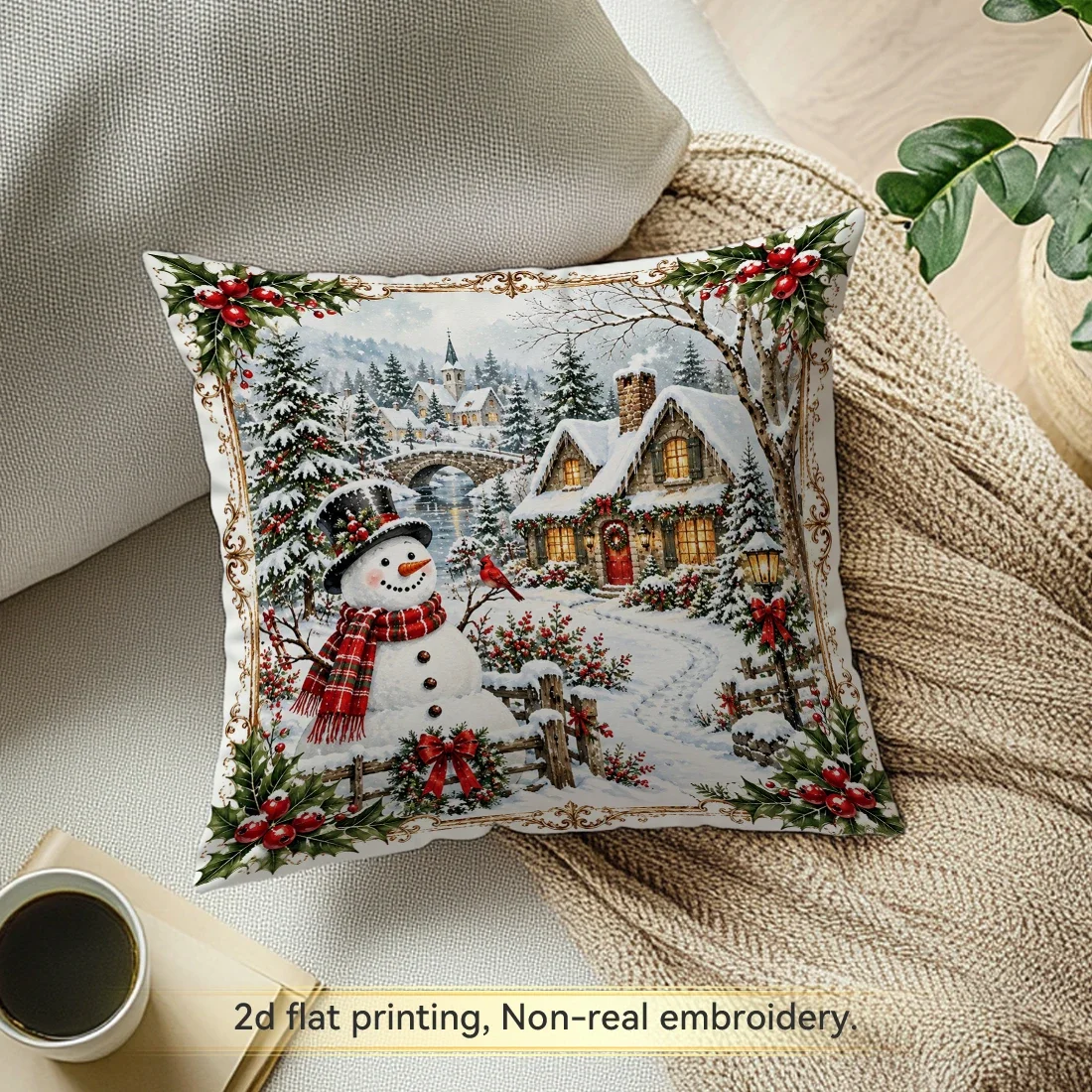 1/4pcs Christmas Winter Snow Scenes Cushions Pillowcase Polyester Cushion Cover Throw Pillow Pillowcover Home Car Sofa Decor