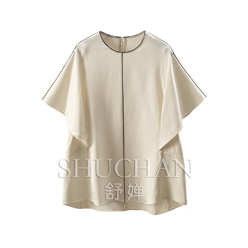 2025  Luxury Elegant 40 Mmi Double Sided Heavy Crepe Silk Lotus Leaf Sleeve Shirt New Women 5Z75