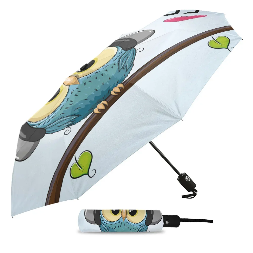 Owl Cartoon Musical Note Outdoor Windproof Rain Umbrella Fully Automatic Eight Strands Men Women Male Large Umbrellas Parasol