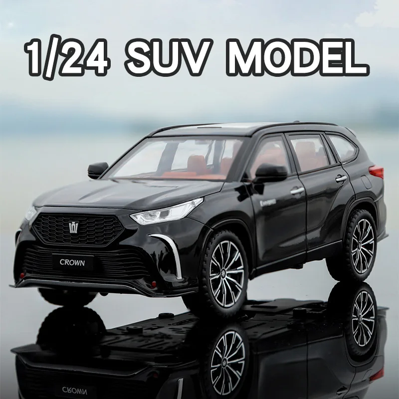 1:24 Diecast Crown Kluger Off-Road SUV Model Car Collection Simulation Sound & Light Vehicle Metal Miniature Car Toys For Boys