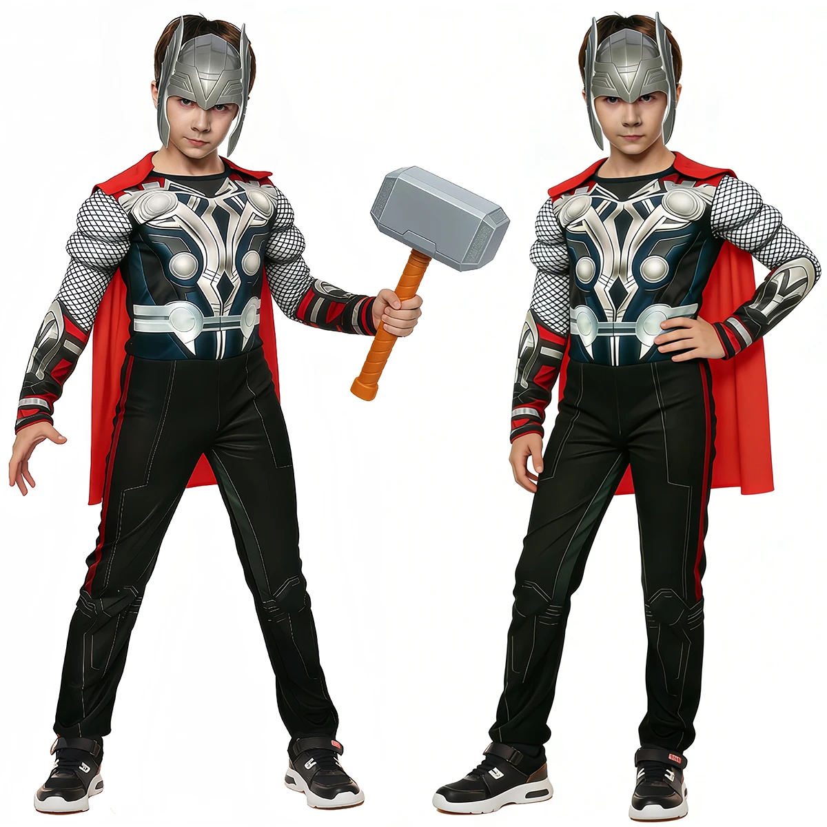 Superhero The Avengers Thor Costume Hammer Muscle Jumpsuit Mask Halloween Carnival Cosplay Costume Birthday Party Gift