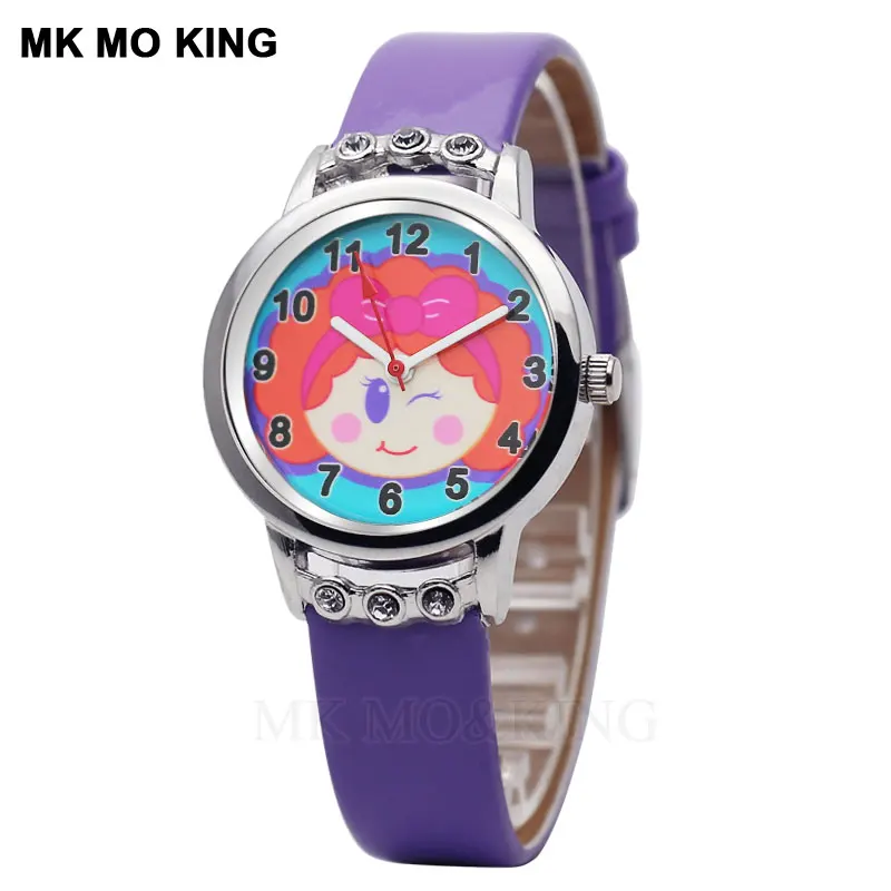 Orologio da polso per bambini di marca di lusso con fiocco orologio al quarzo del fumetto vestito di cristallo di moda orologio da polso sportivo in pelle per bambini regalo di compleanno per bambini