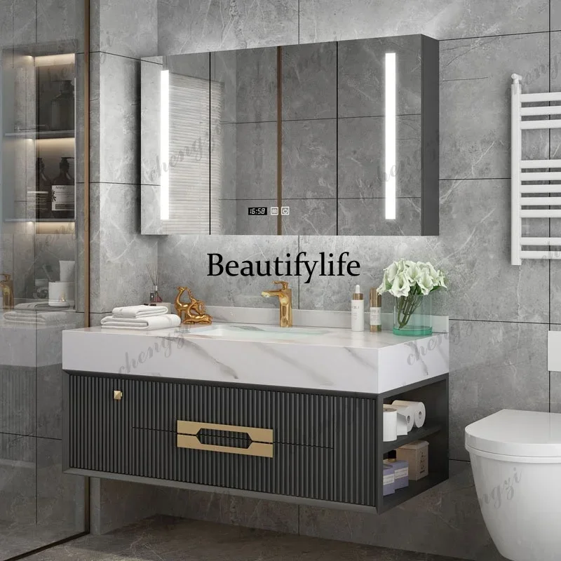 01A Light Mirror Luxury Bathroom Cabinet Storage Internal Washroom Shelf Bathroom Cabinet Vanity Salle De Bain Armoire Furniture