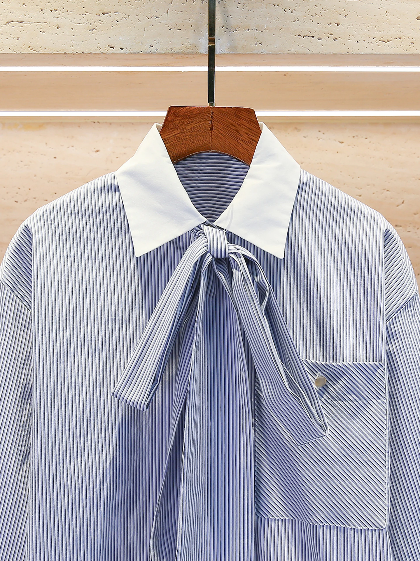 M Home Nan You High End Women's Casual Striped irt with  Knot Belt Autumn Winter Top Commute Sle Loose Fit