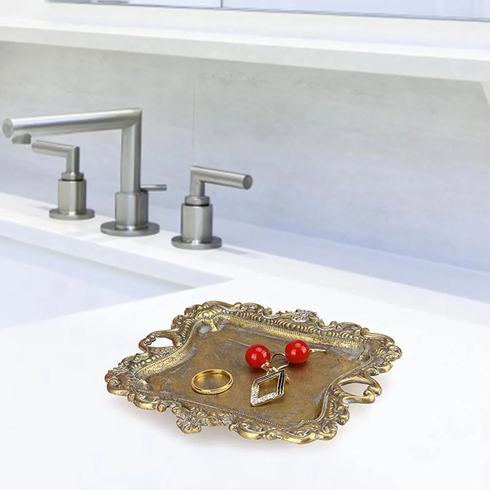 

Metal Jewelry Tray for Rings Earrings Bracelets Necklaces Decorative Alloy Trinket Plate DishVintage Storage Display Holder Box