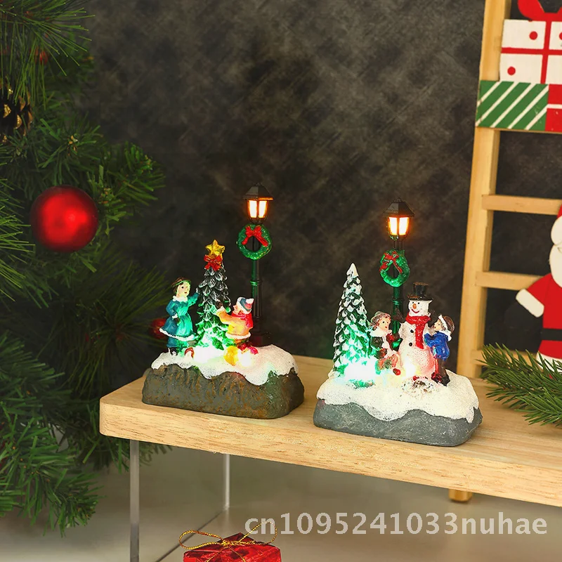 

Resin Small House Micro Landscape Christmas Ornaments Luminous Snowman Desktop Decor Modern Minimalist Holiday Gift