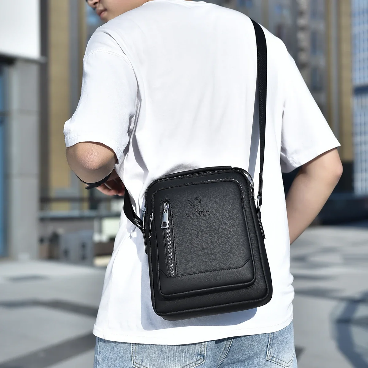 Men One Shoulder Cross body Messenger Bag Pouch Fashion Simple Casual Retro PU Leather Male Messenger Crossbody Bags