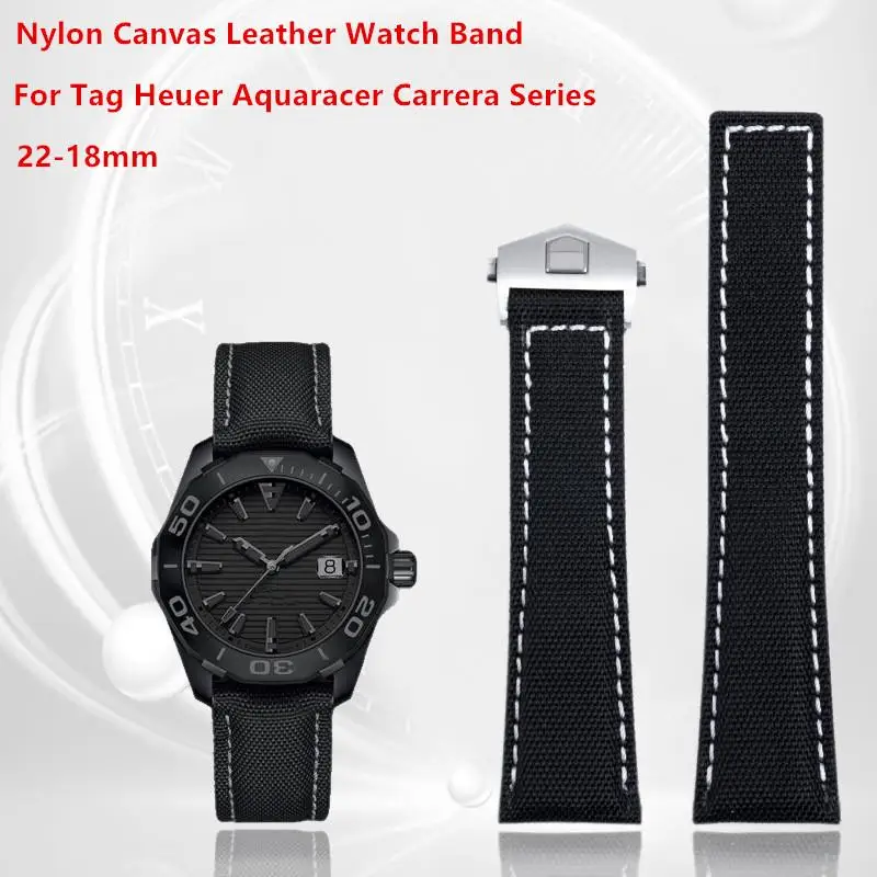 

BEFIA 20mm 22mm Soft Quality Nylon Canvas Watch Band For Tag Strap Heuer Wristband Aquaracer Carrera Black Leather Strap Fold