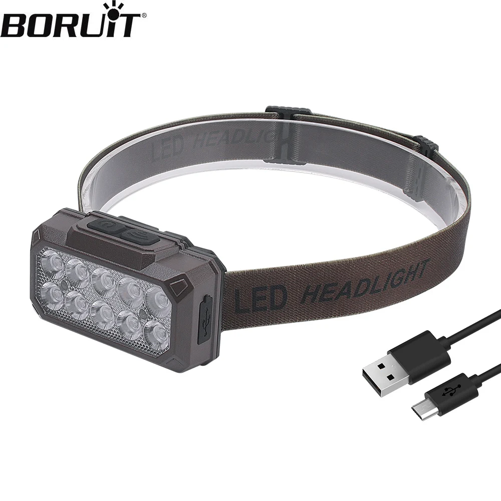 

BORUiT светодиодный налобный фонарь с датчиком, USB C, перезаряжаемый налобный фонарь, 8 режимов освещения, встроенный аккумулятор, фонарь для кемпинга и рыбалки