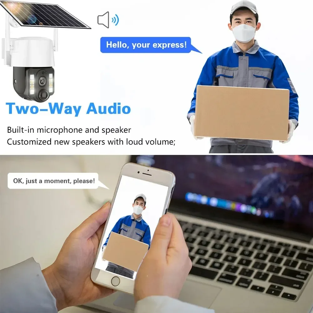 Caméra de vidéosurveillance extérieure à panneau solaire, détection humanoïde PIR, vision nocturne, protection de sécurité, batterie intégrée, 5MP, 4G Sim, V380