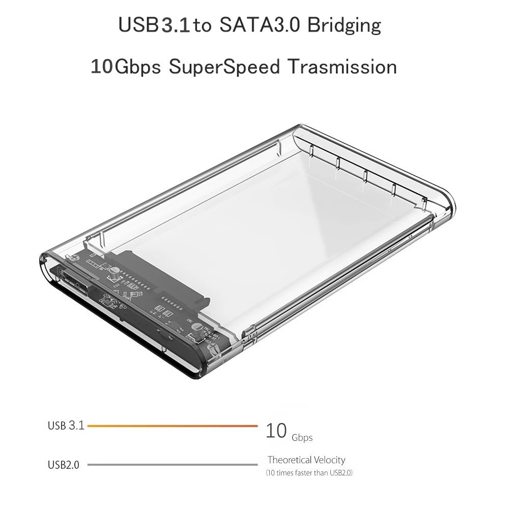 Reletech 2.5'' Transparent HDD Case SATA to USB C 3.1 10Gbps External Hard Drive Case Interface 5Gbps  Disk Case Support UASP