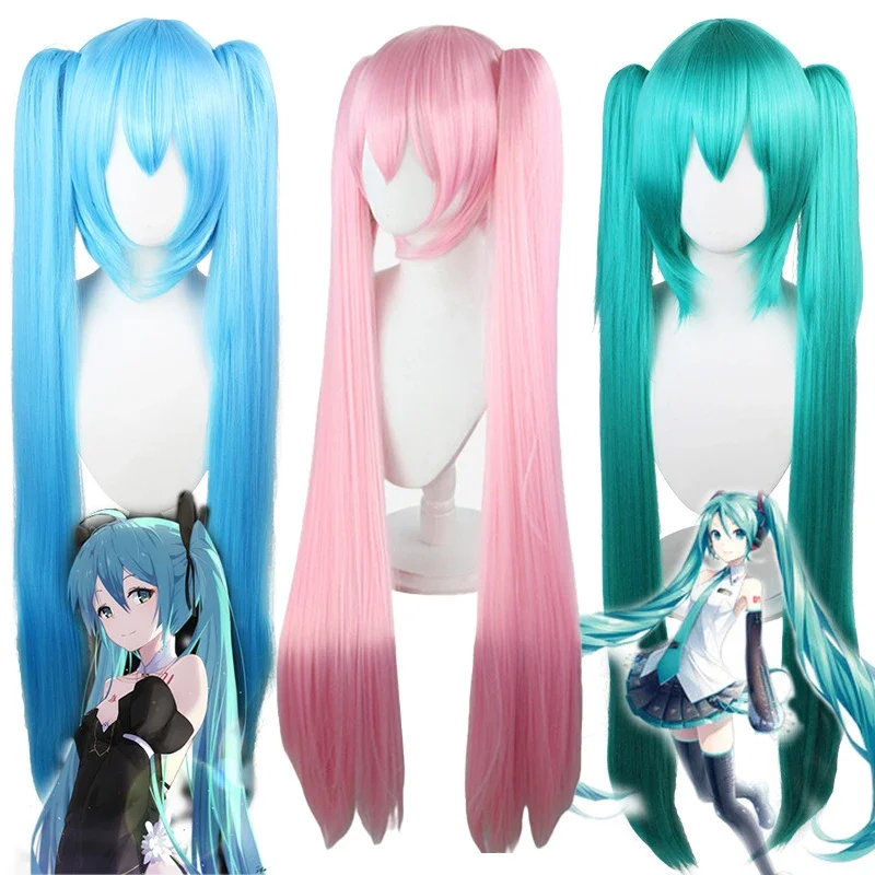 Miku Cosplay Wig 115cm Long Ponytails Anime Temperature Hair Strands Performance Halloween For Women