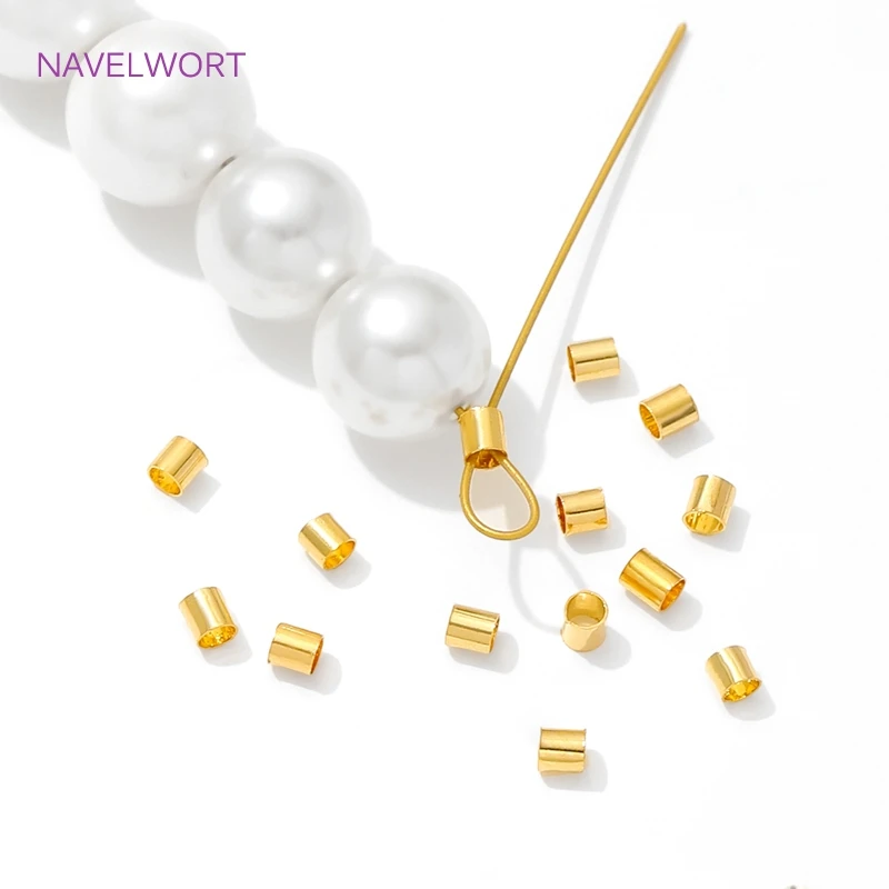 100/200pcs 18K Gold Plated Brass 2mm Tube Crimp End Beads Stopper Spacer Beads For DIY Bracelet Jewelry Making Accessories