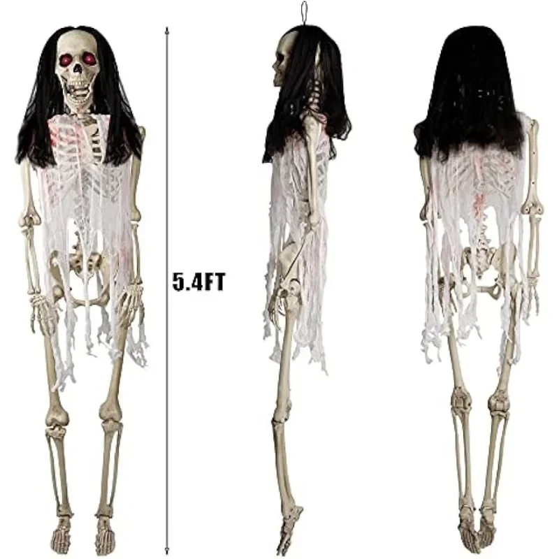 Halloween Skeleton 5.4 Ft Full Body Posable Joints, Realistic Life Size Bones Haunted House Prop Accessories, Spooky