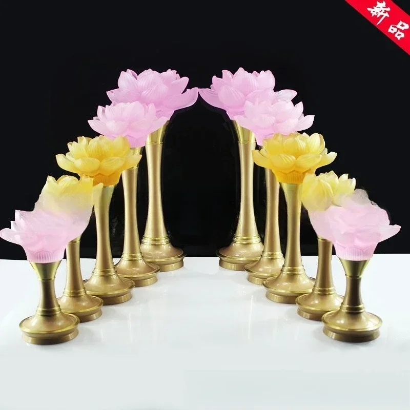 Ancient glass supply lamp, plug-in LED colorful lotus lamp, home Buddhist hall, offering Buddhist lamp