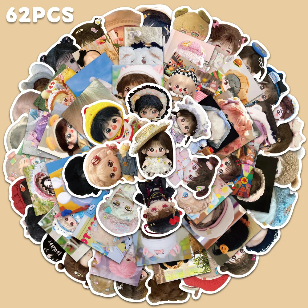 62pcs Cartoon Cute Doll Sticker Funny Cool Decal For Scrapbook Diary Fridge Closet Backpack Decal Sticker Student Reward Gift