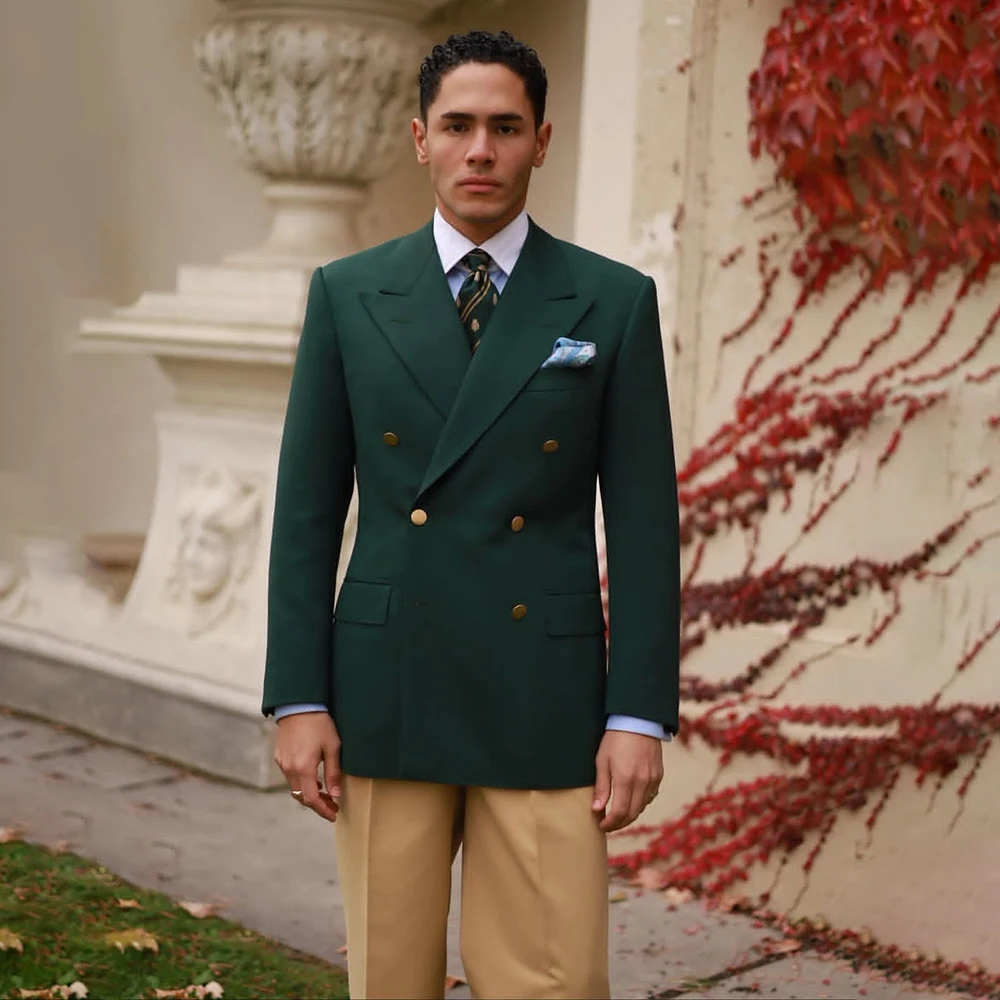 

Шикарные двубортные мужские костюмы, модная свадебная мужская одежда, формальный пиджак с лацканами обычной длины, комплекты из двух предметов, куртка и брюки