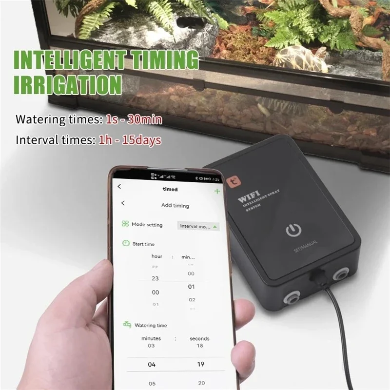 Nebulizador inteligente con Wifi para reptiles, Kit de sistema de pulverización con temporizador, Humidificador automático, controlador de aspersores, Tuya