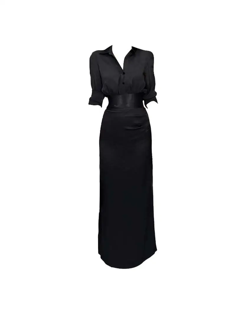 

plus Size Women's Faion irt Top Waist-Cinching Summer Slimming f Skirt Two-Piece Set Collar ort Sve Outfit