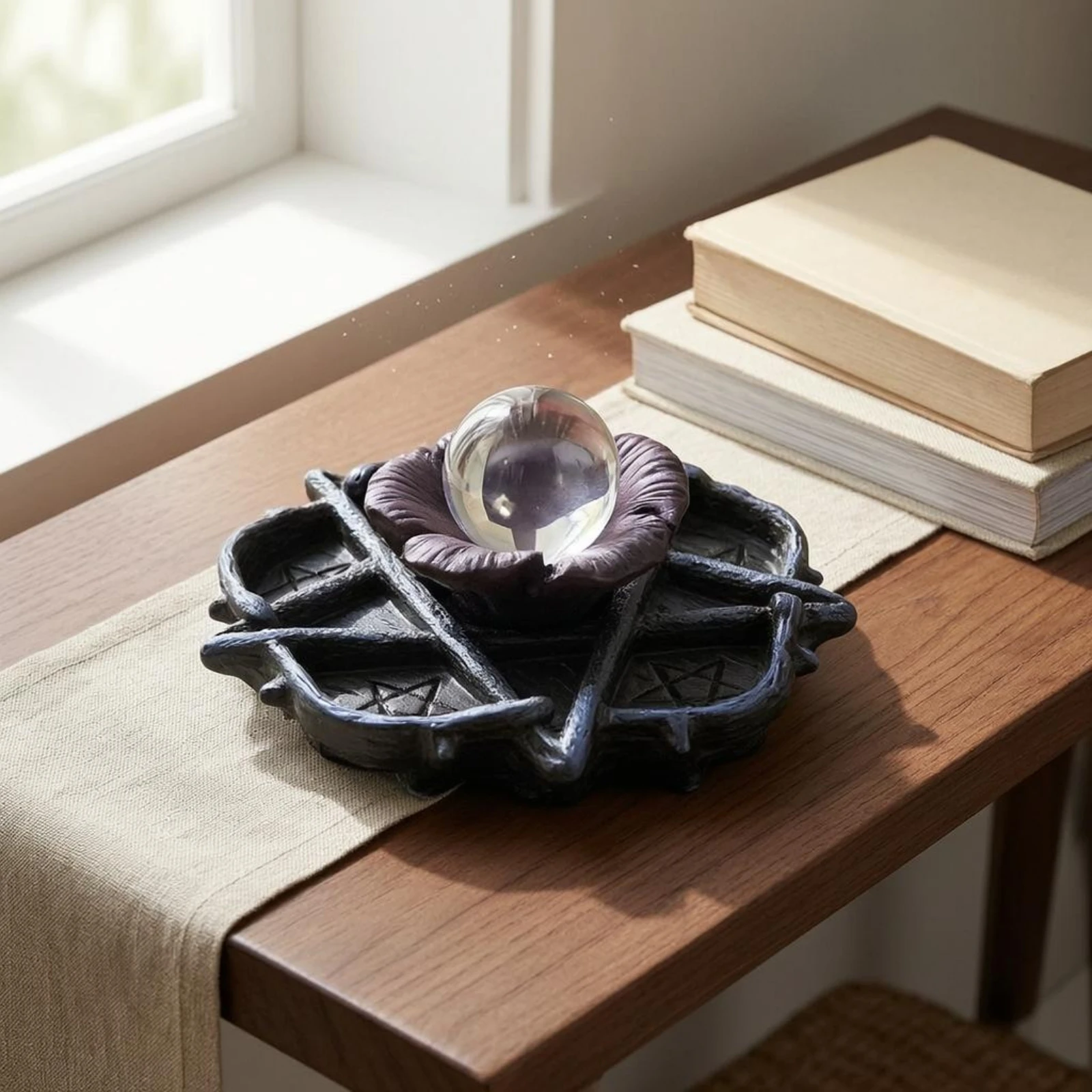

Resin Crystal Ball Base Handmade Engraved Star Display Stand Crystal Ball Stand Dark Finish Concave Top
