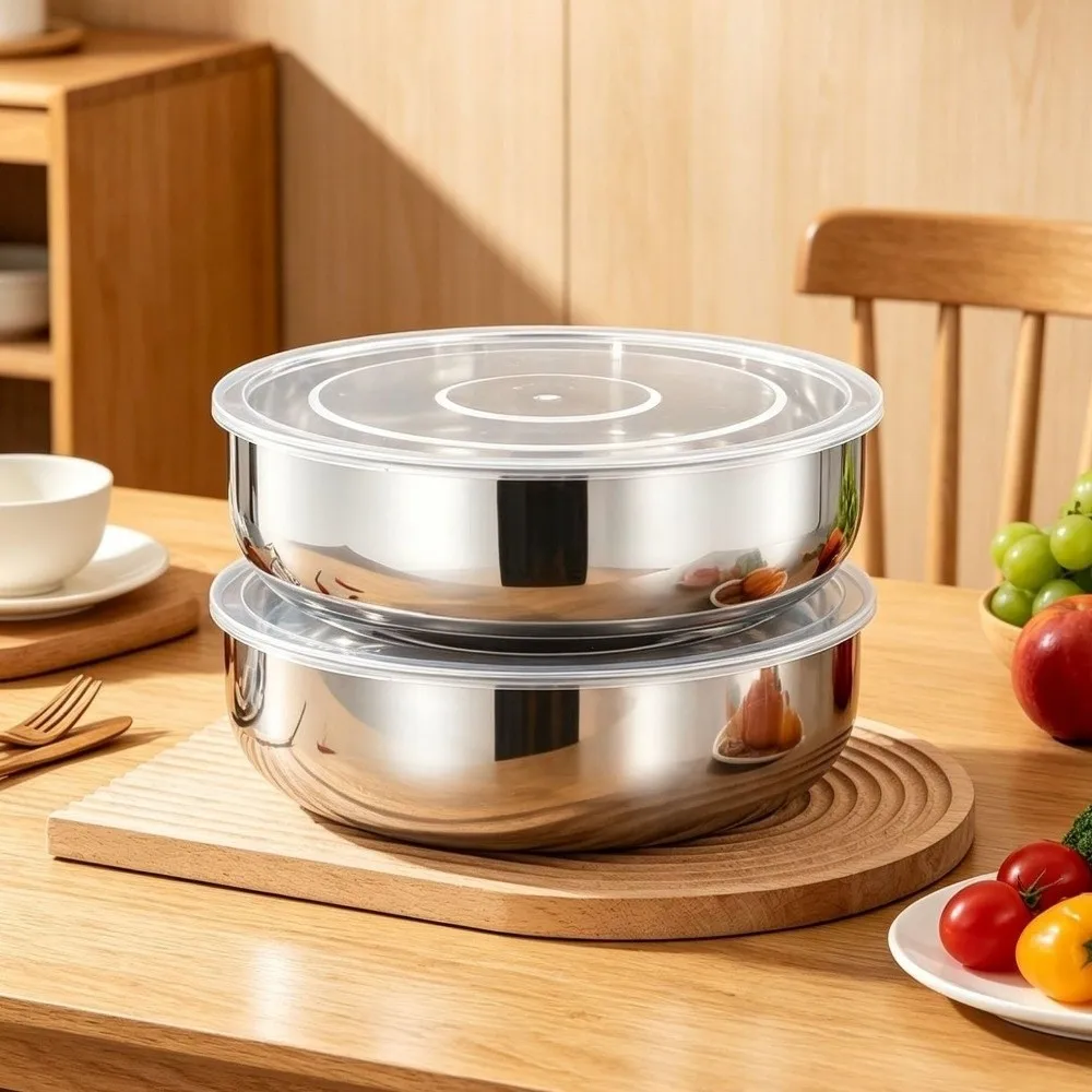 Stainless Steel Flour Mixing Bowl Gold Silver Large Capacity Soup Salad Bowl Multi Purpose with Lid Cooking Basin